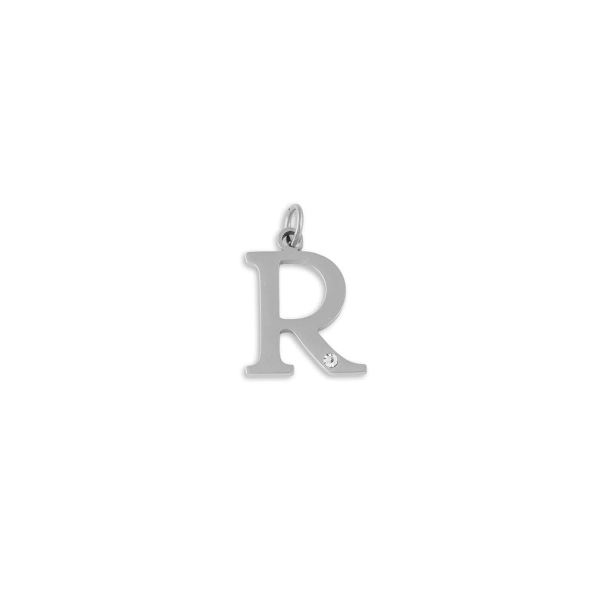 Stainless Steel Letter with Crystal Charm 15mm -R