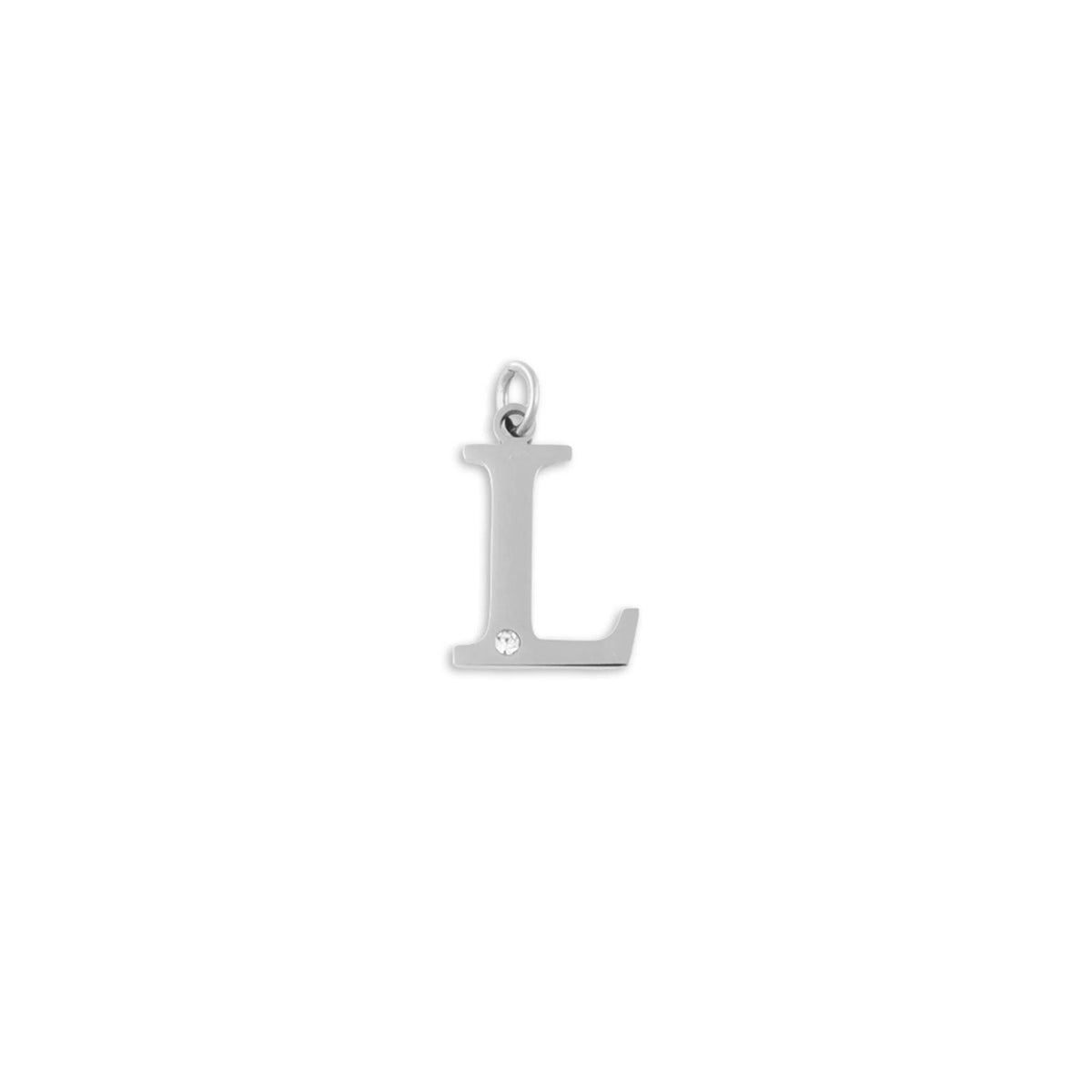 Stainless Steel Letter with Crystal Charm 15mm -L