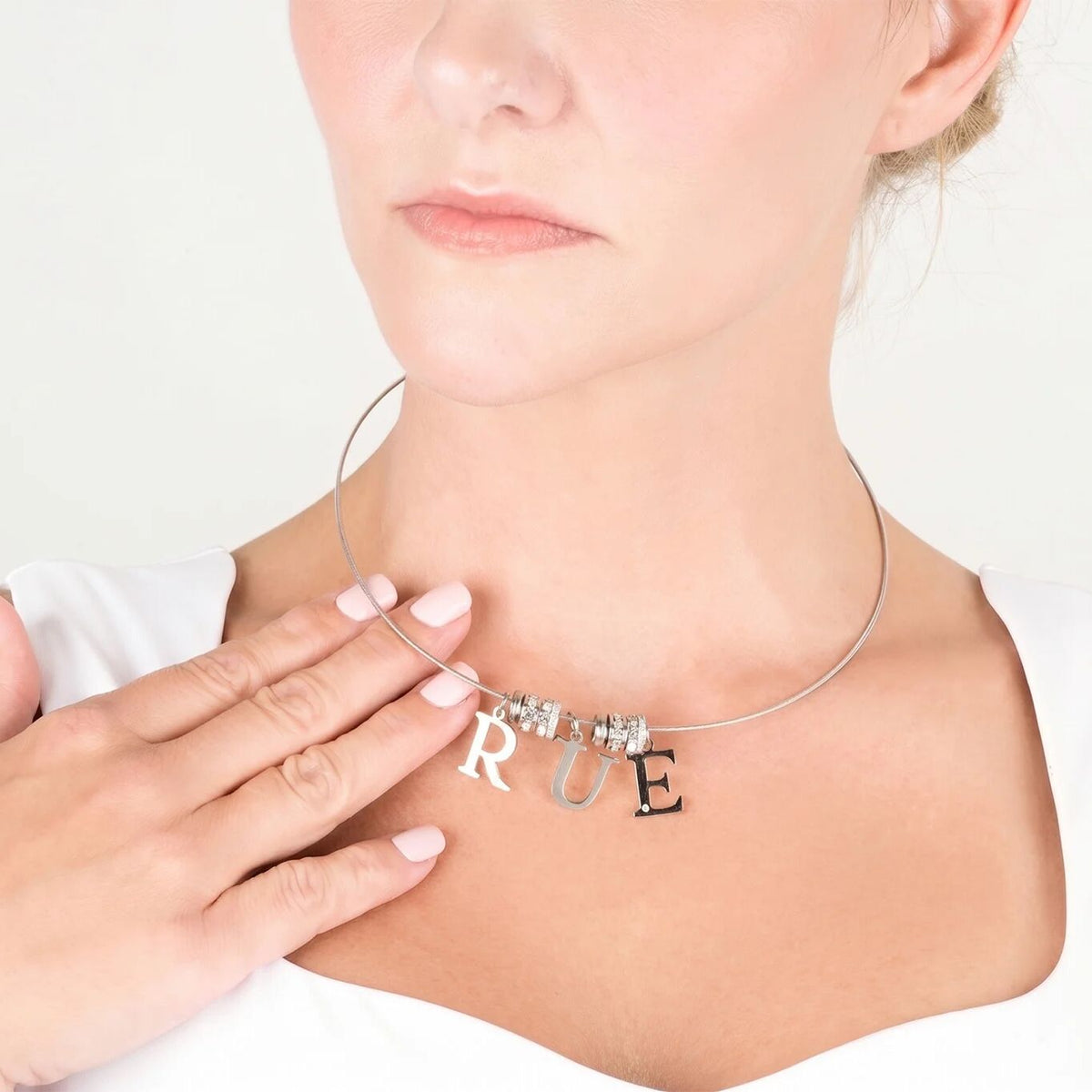 Stainless Steel Letter with Crystal Charm 15mm - Silver model 