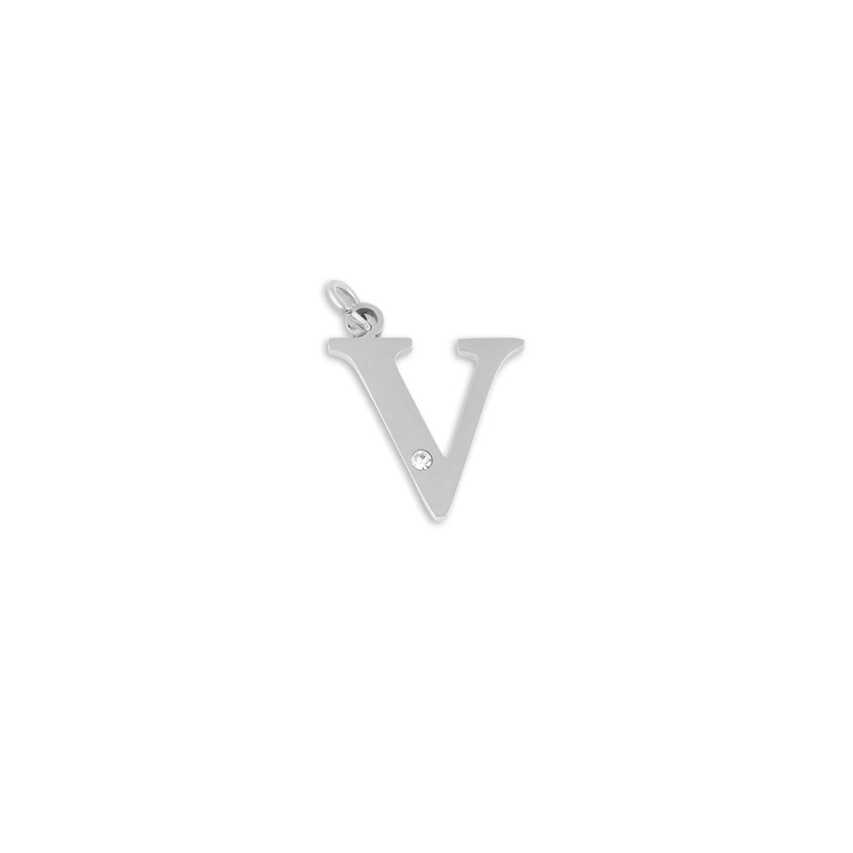 Stainless Steel Letter with Crystal Charm 15mm -V