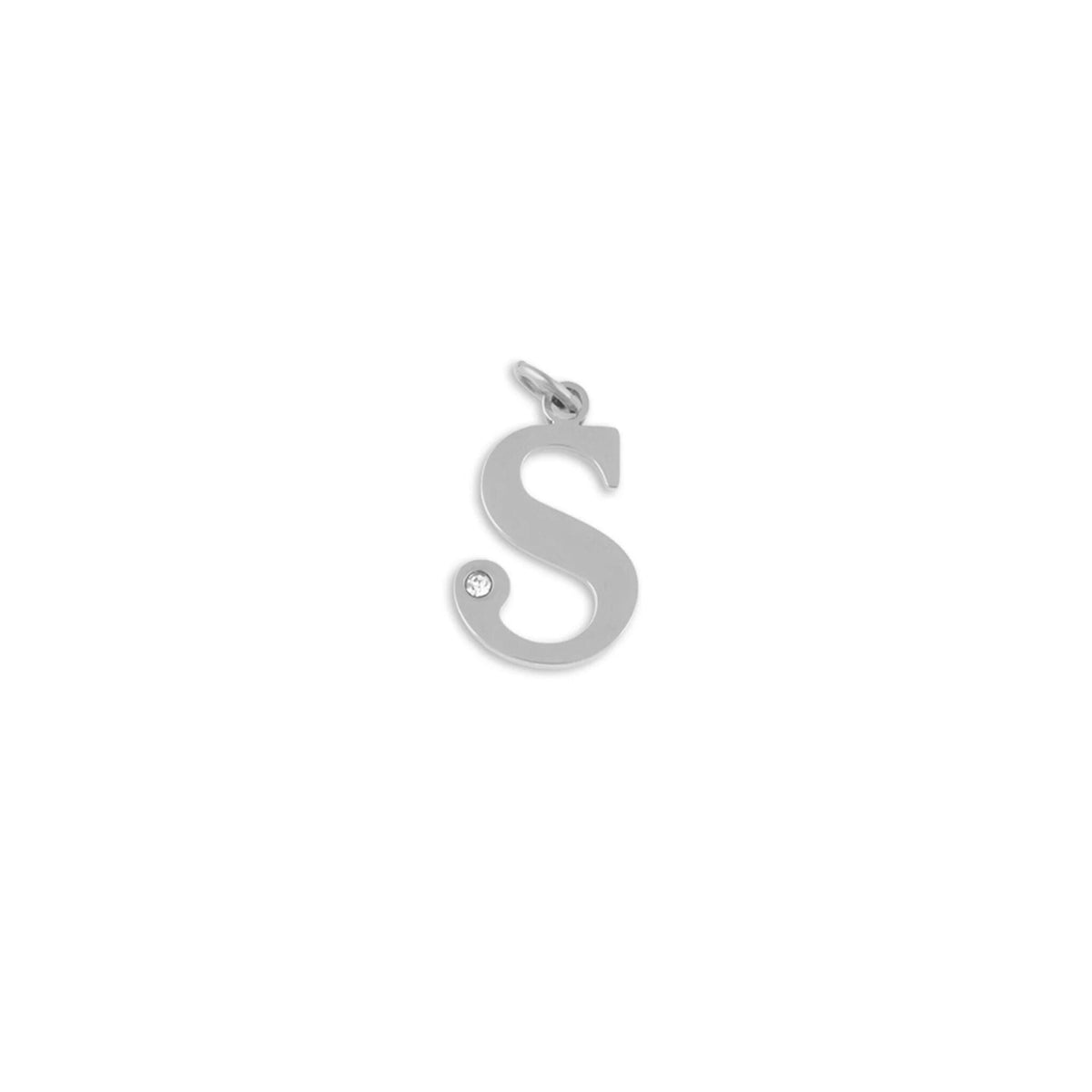 Stainless Steel Letter with Crystal Charm 15mm -S