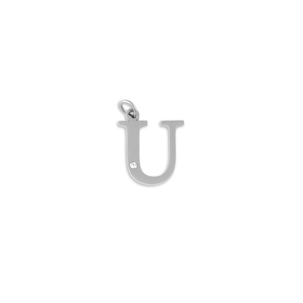 Stainless Steel Letter with Crystal Charm 15mm -U