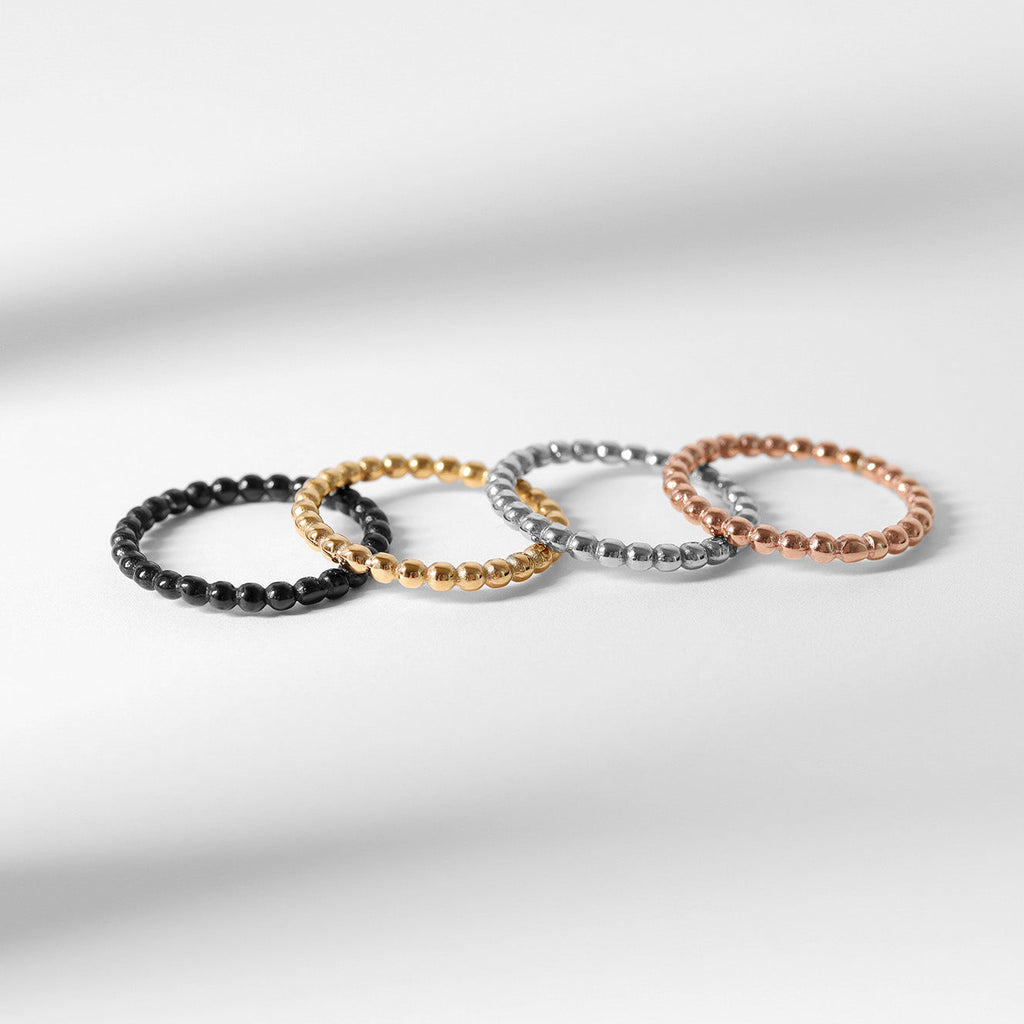 Gold Beaded Stacking Ring – Durable 18K Gold Stainless Steel Band
