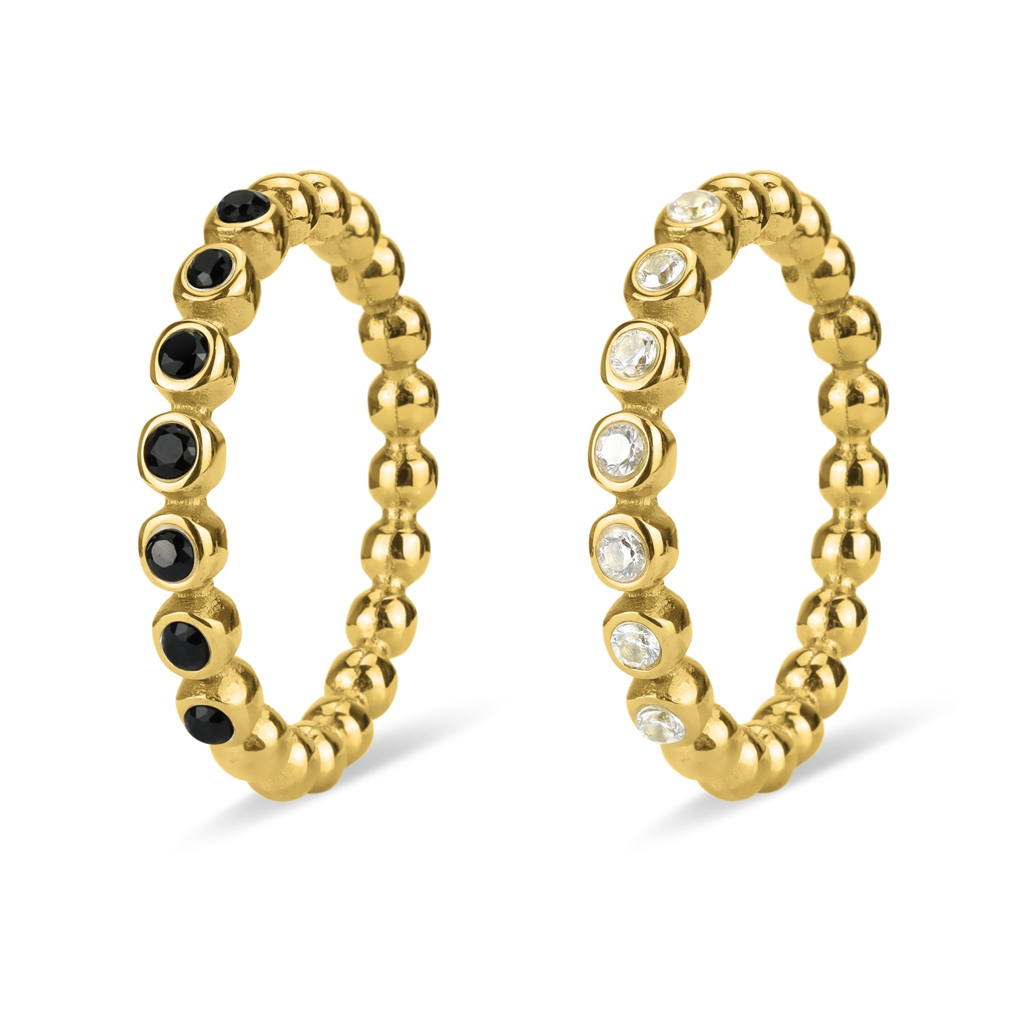 18K Gold Stacking Ring – Beaded Stainless Steel CZ Band, Hypoallergenic Jewelry