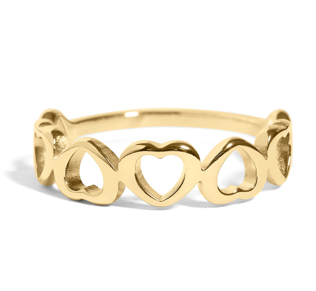 18K Gold Stacking Ring – Durable Stainless Steel Heart Band Jewelry, Tarnish Resistant