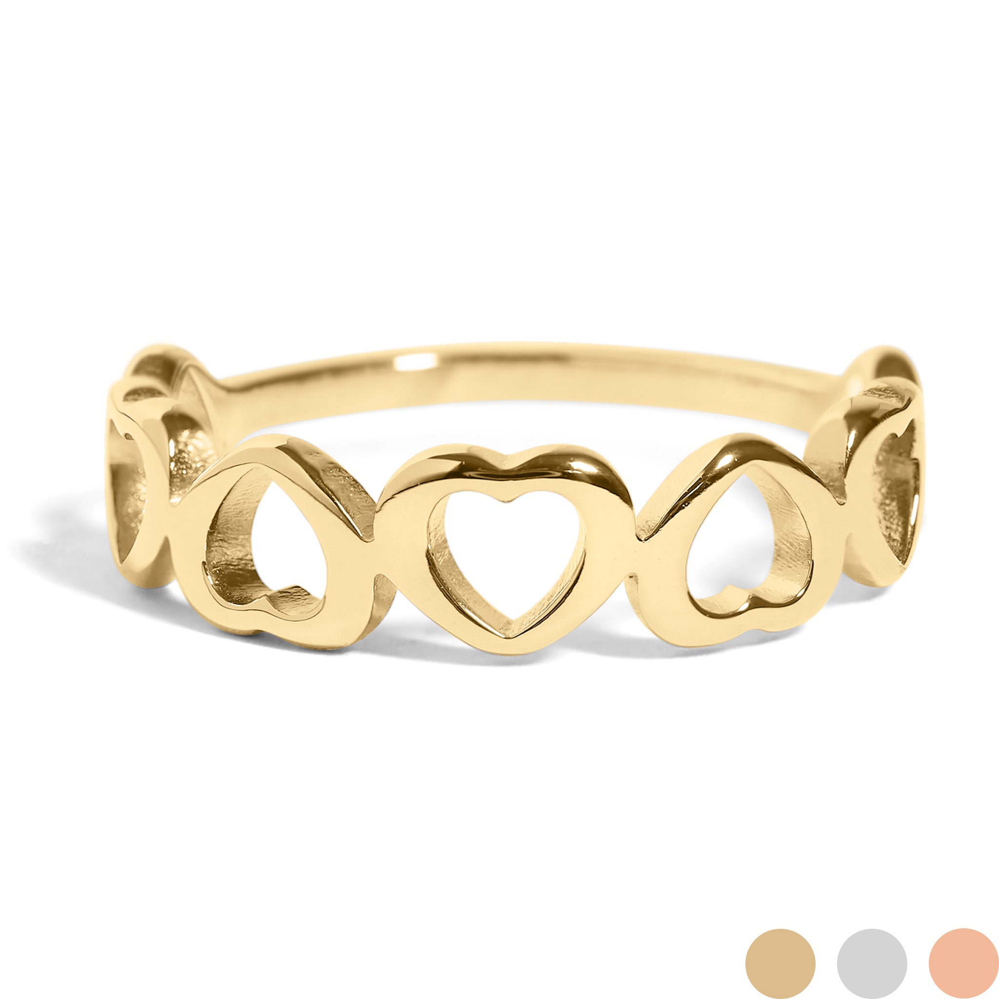 18K Gold Stacking Ring – Alternating Heart Design | Tarnish Resistant & Hypoallergenic