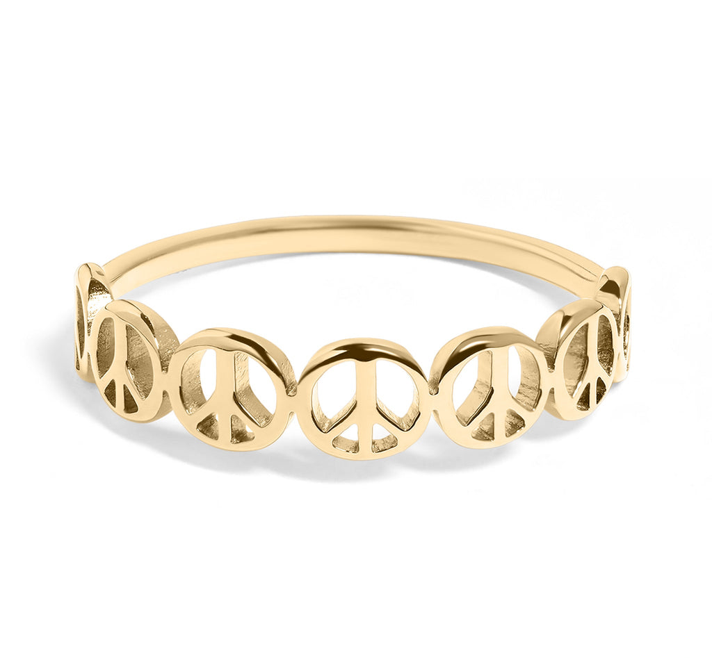 Peace Sign Stacking Ring – Durable Gold PVD Coated 316L Surgical Steel Band