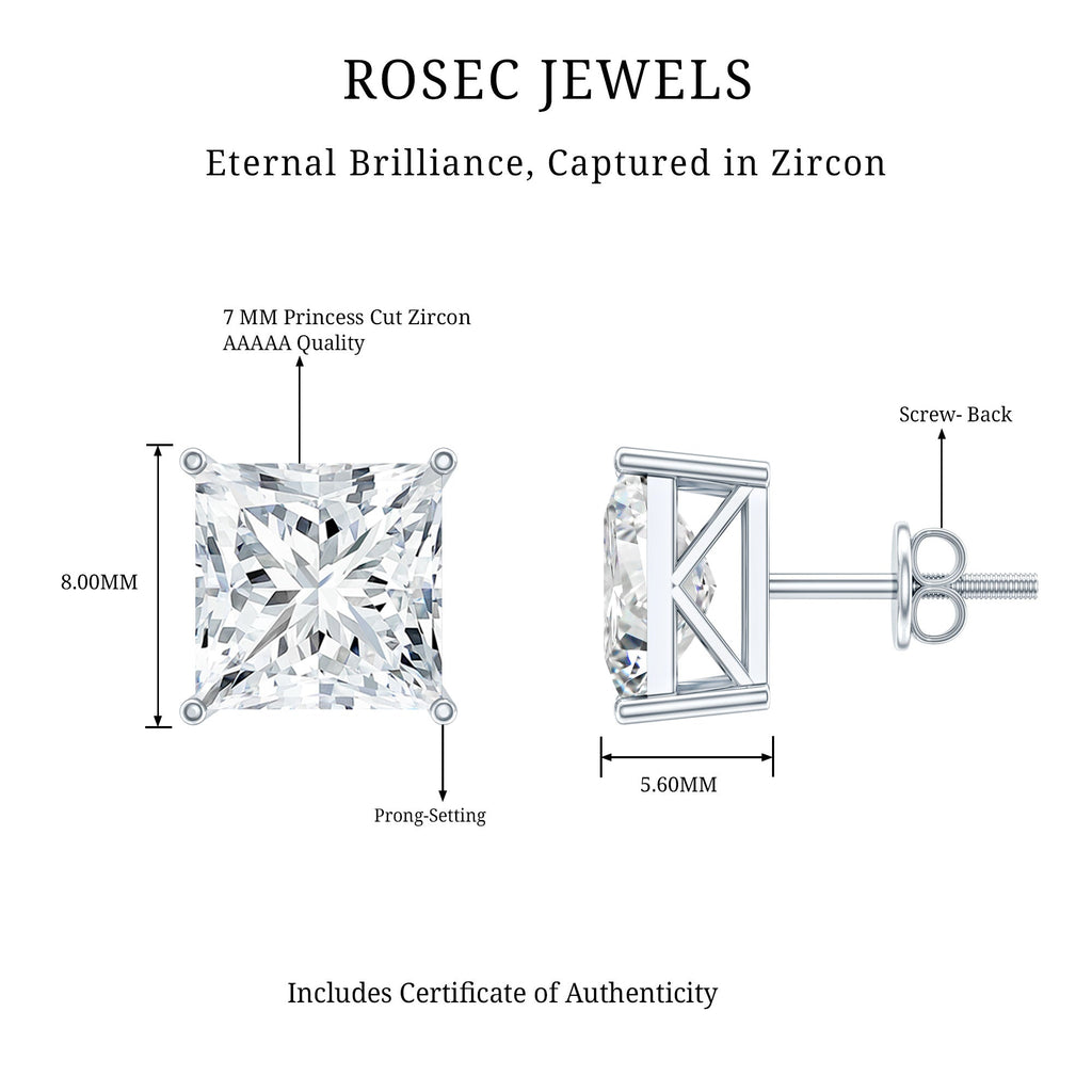 Cubic Zirconia 7 MM Princess Cut Earrings in Silver