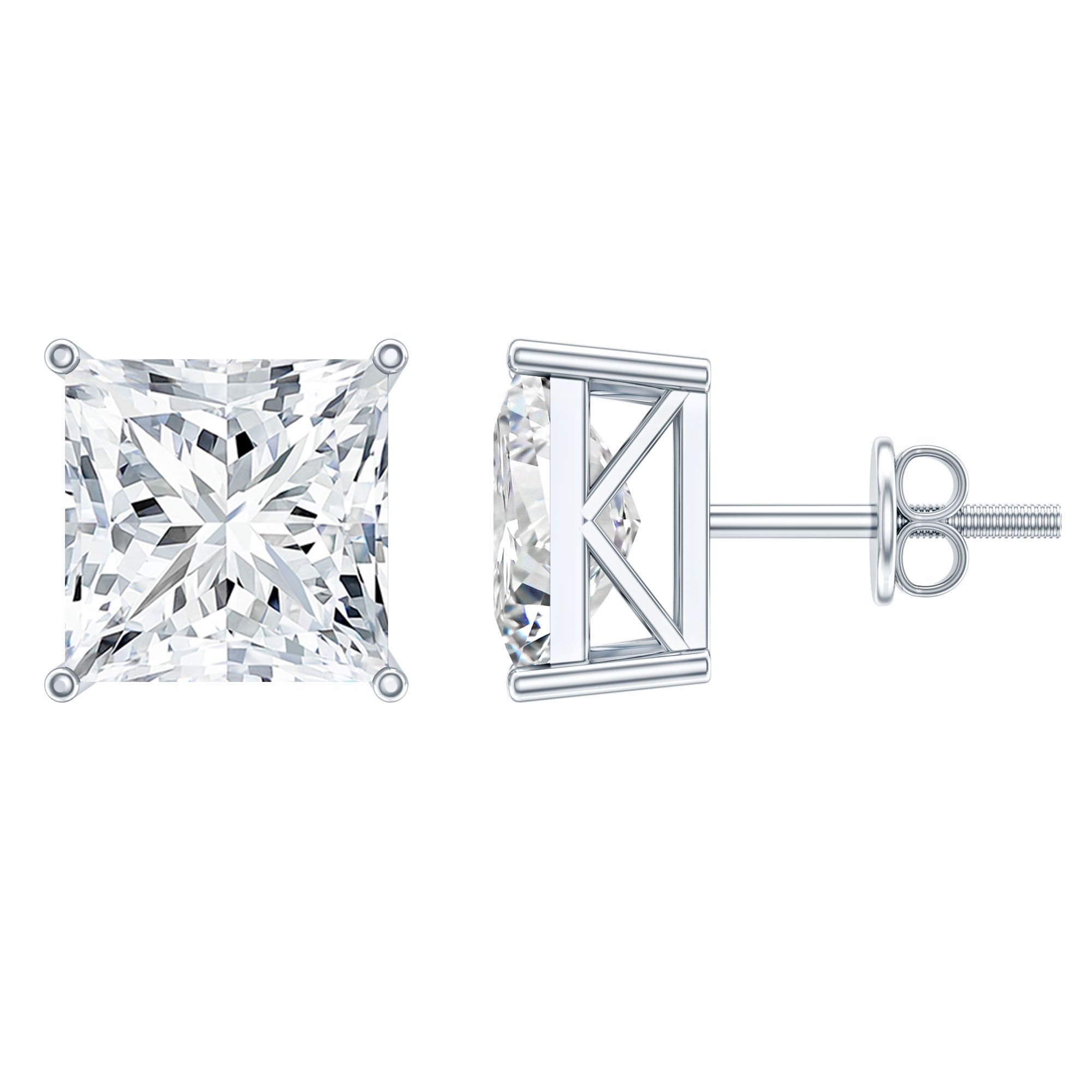 Cubic Zirconia 7 MM Princess Cut Earrings in Silver