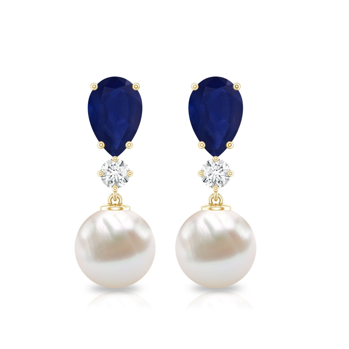 Cultured Freshwater Pearl Drop Earrings with Blue Sapphire