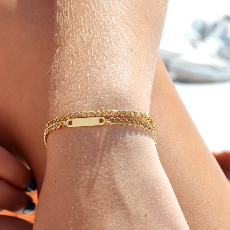 18K Gold PVD Stainless Steel Figaro Chain Bracelet