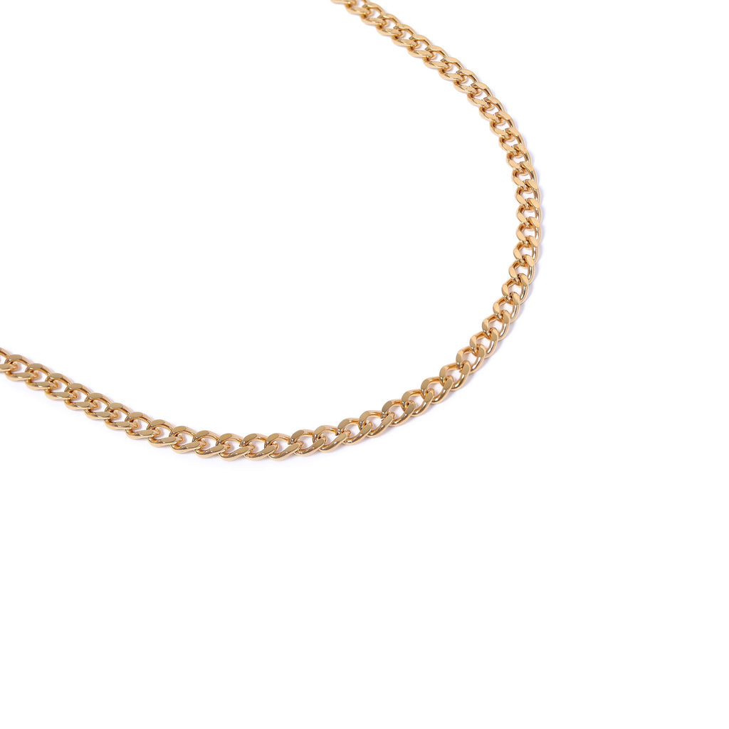18K Gold Curb Chain – Diamond Cut Flat Stainless Steel Necklace with Lobster Claw Clasp