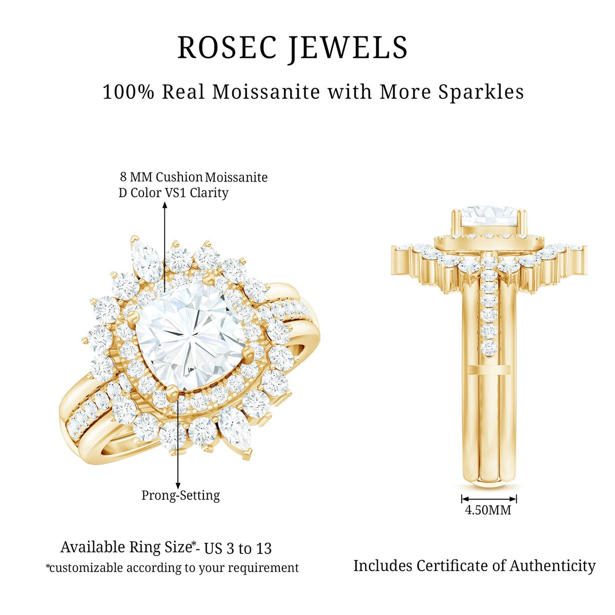 Cushion Cut Moissanite Vintage Inspired Wedding Ring Set