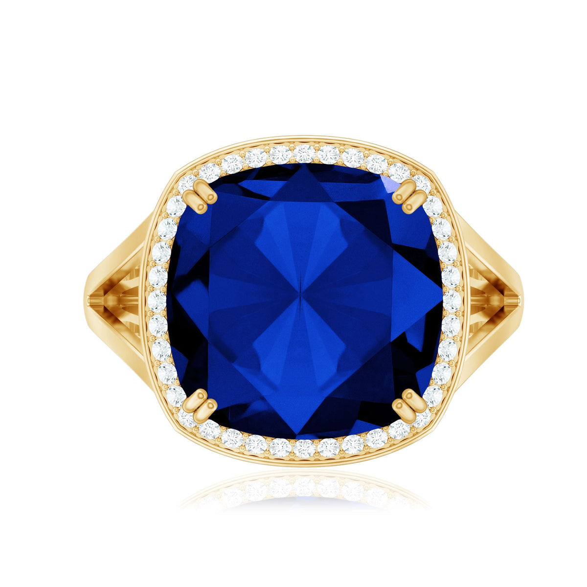 Cushion Cut Sapphire Ring, Lab Grown Blue Sapphire Diamond Ring