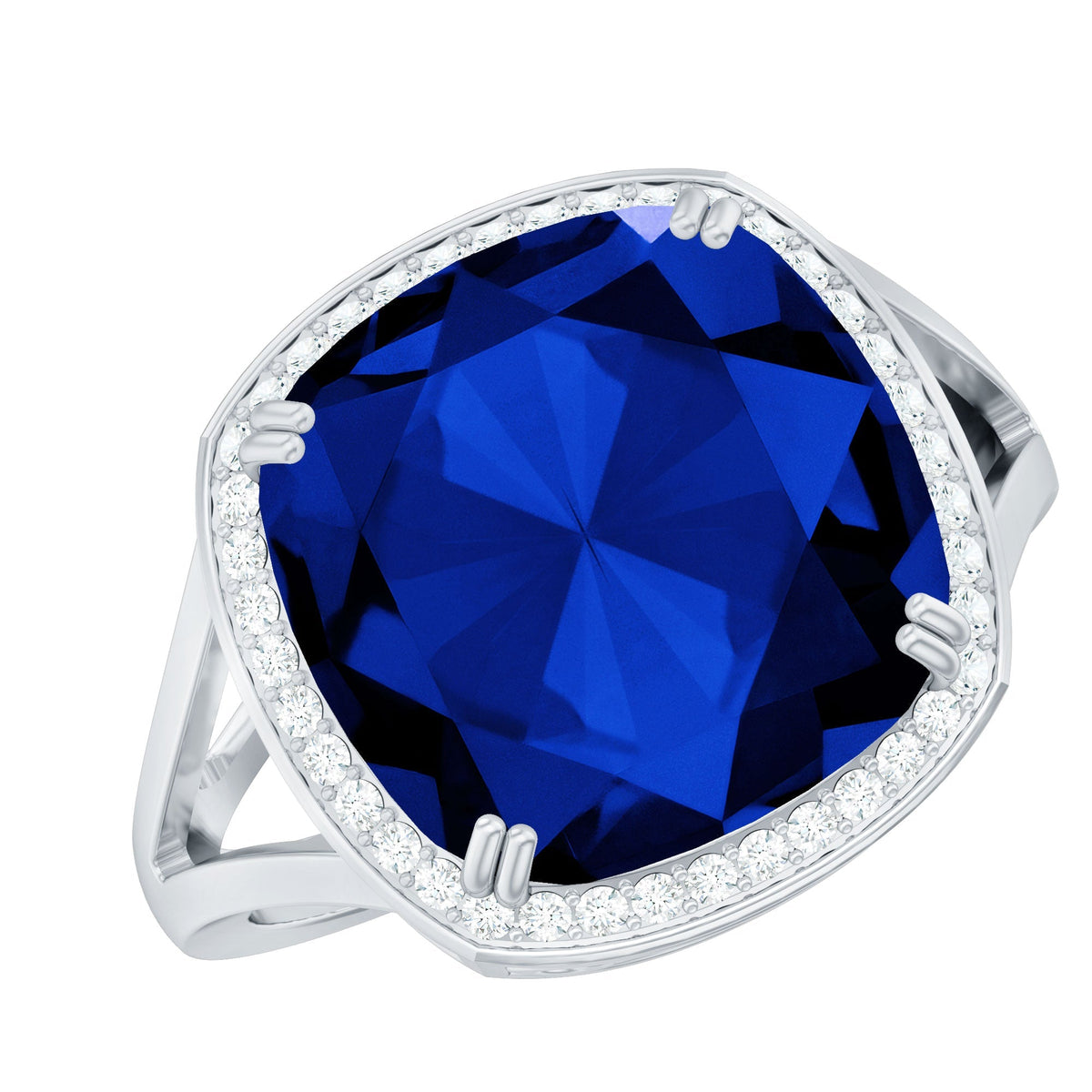 Cushion Cut Sapphire Ring, Lab Grown Blue Sapphire Diamond Ring
