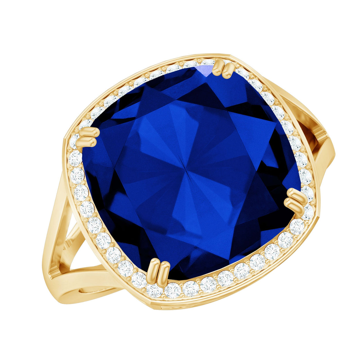 Cushion Cut Sapphire Ring, Lab Grown Blue Sapphire Diamond Ring