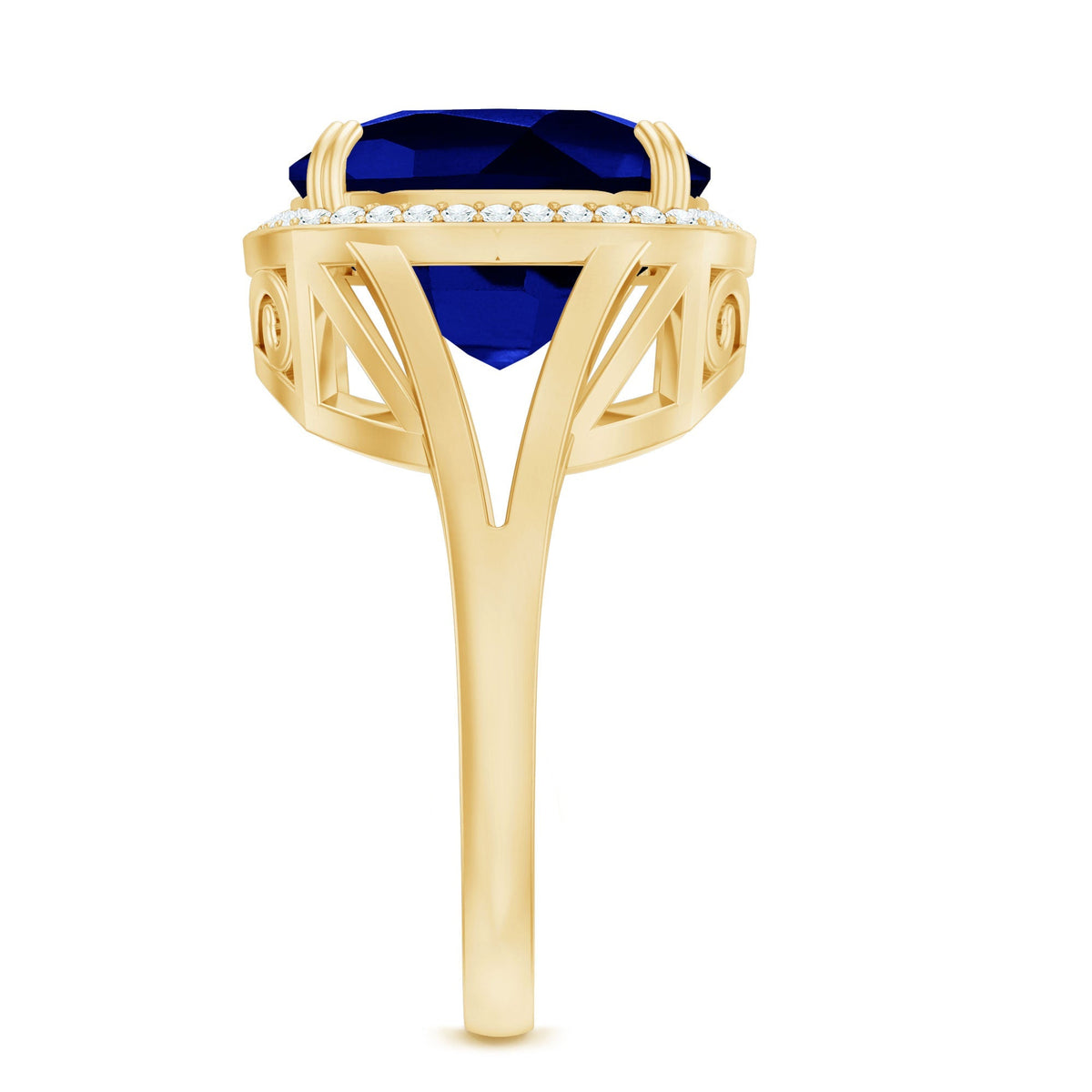Cushion Cut Sapphire Ring, Lab Grown Blue Sapphire Diamond Ring