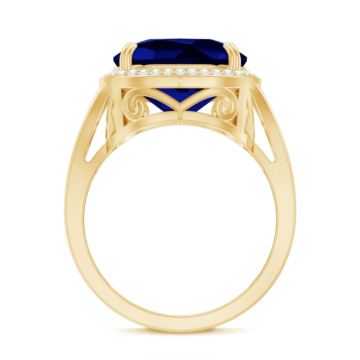 Cushion Cut Sapphire Ring, Lab Grown Blue Sapphire Diamond Ring