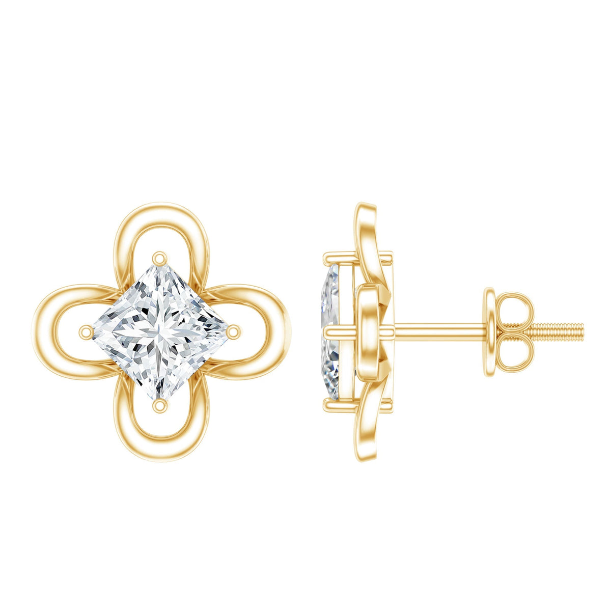 Cute Lab Diamond Flower Stud Earrings