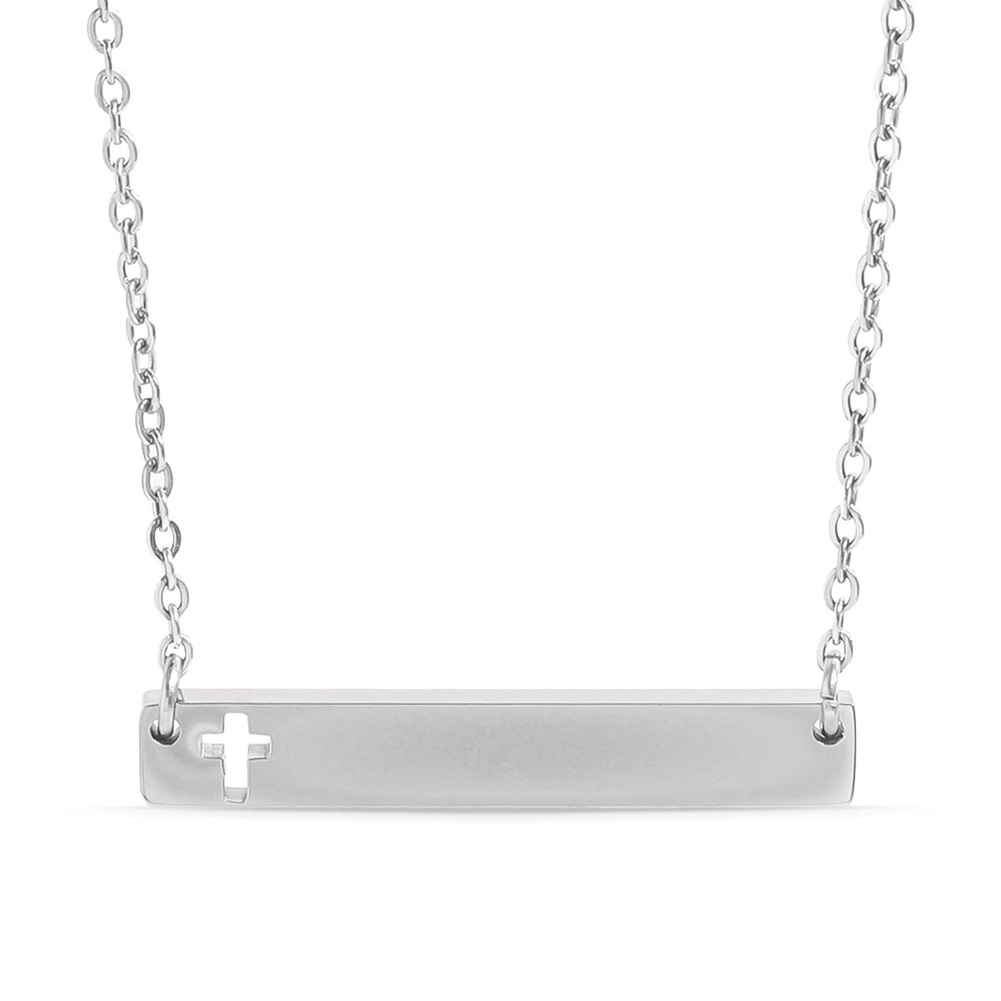 Cutout Cross Necklace – Stainless Steel Engraved Bar Pendant with 18 Inch Chain - Necklaces | Sunflower Soul Boutique