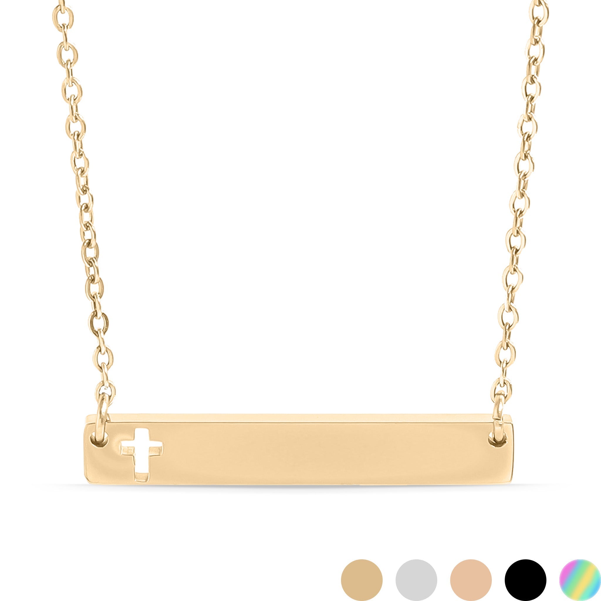 Cutout Cross Necklace – Stainless Steel Engraved Bar Pendant with 18 Inch Chain - Necklaces | Sunflower Soul Boutique