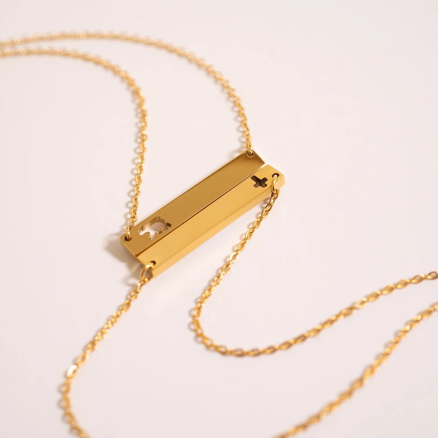 Cutout Cross Necklace – Stainless Steel Engraved Bar Pendant with 18 Inch Chain - Necklaces | Sunflower Soul Boutique