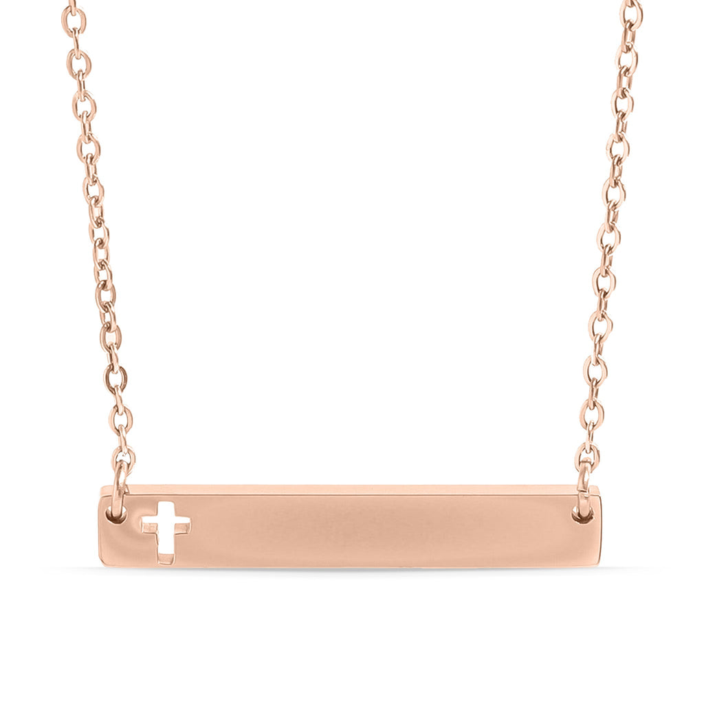 Cutout Cross Necklace – Stainless Steel Engraved Bar Pendant with 18 Inch Chain - Necklaces | Sunflower Soul Boutique