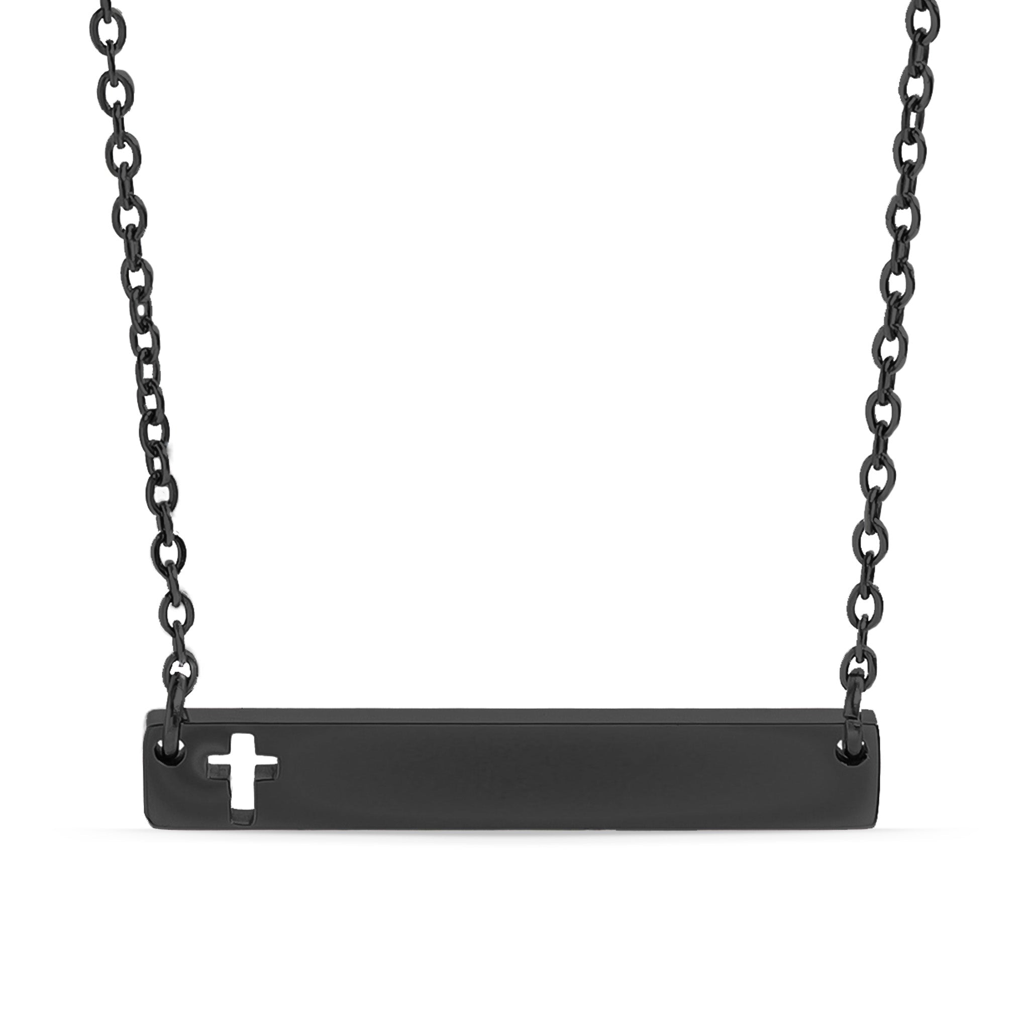 Cutout Cross Necklace – Stainless Steel Engraved Bar Pendant with 18 Inch Chain - Necklaces | Sunflower Soul Boutique