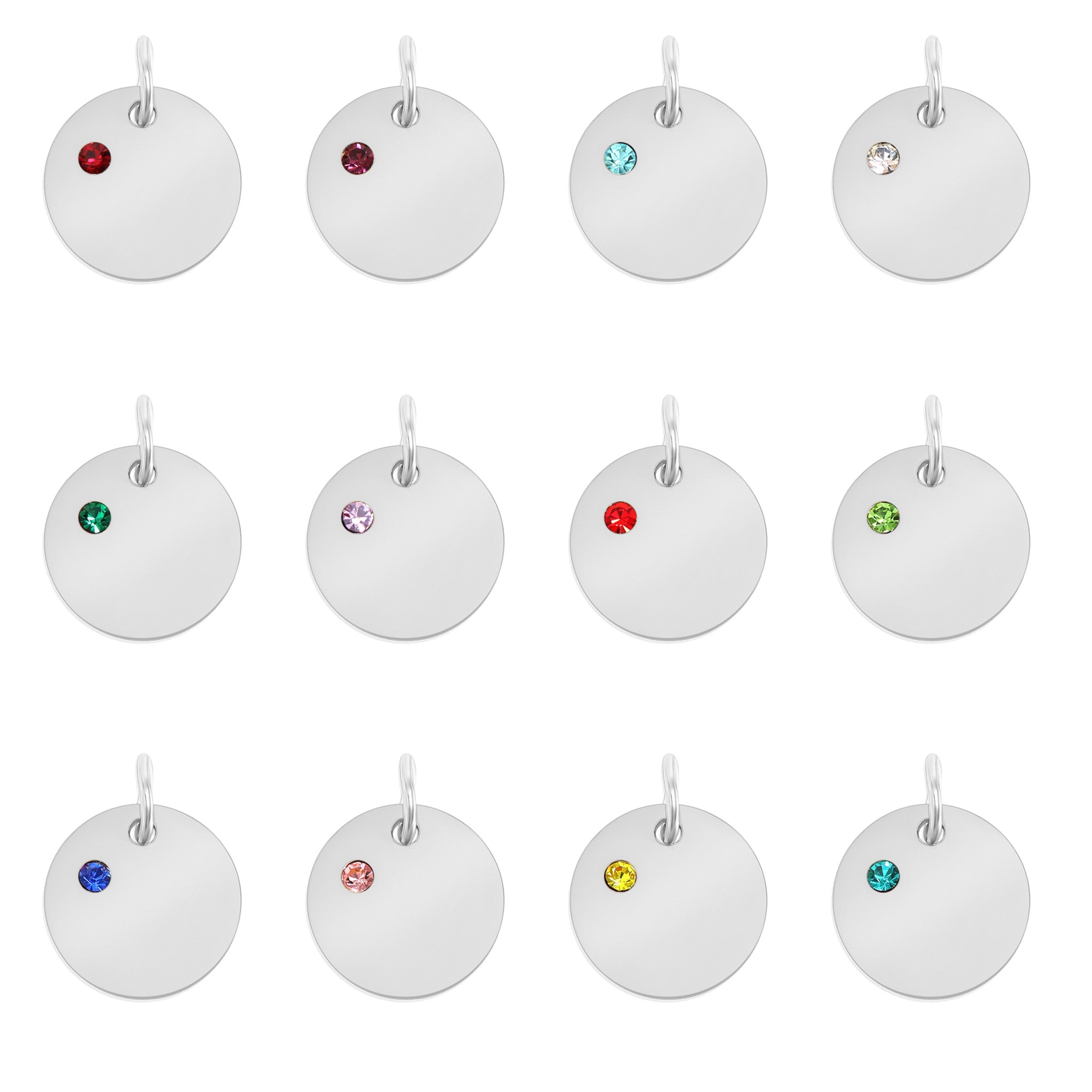 CZ Birthstone Pendant – Durable Stainless Steel Round Pendant Blank for Custom Engraved Jewelry - charm | Sunflower Soul Boutique