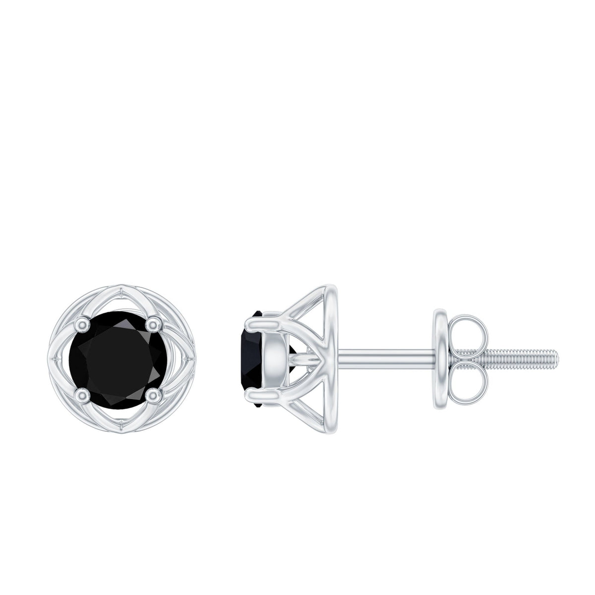 Dainty Floral Earrings with Round Cut Black Spinel