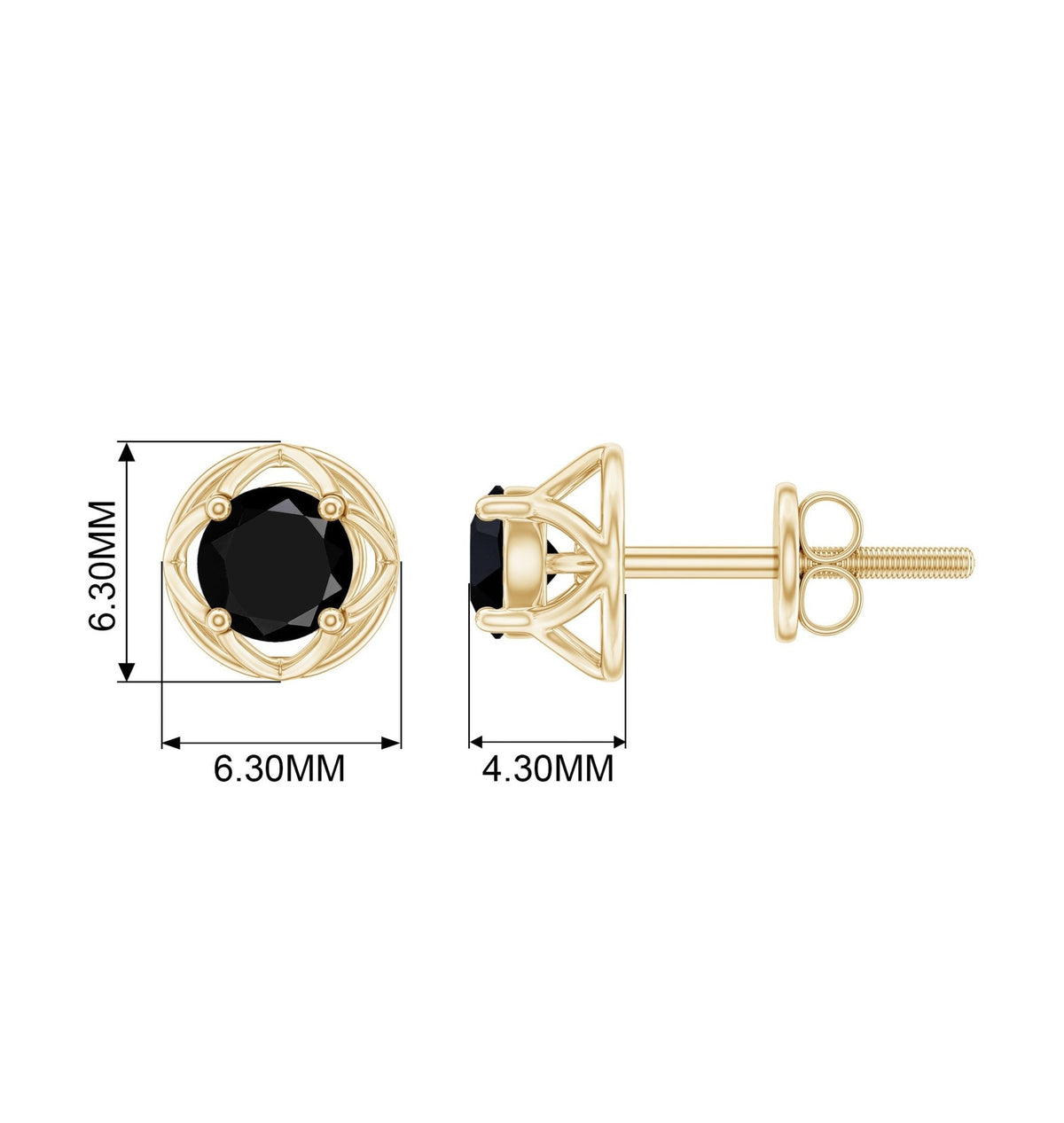 Dainty Floral Earrings with Round Cut Black Spinel