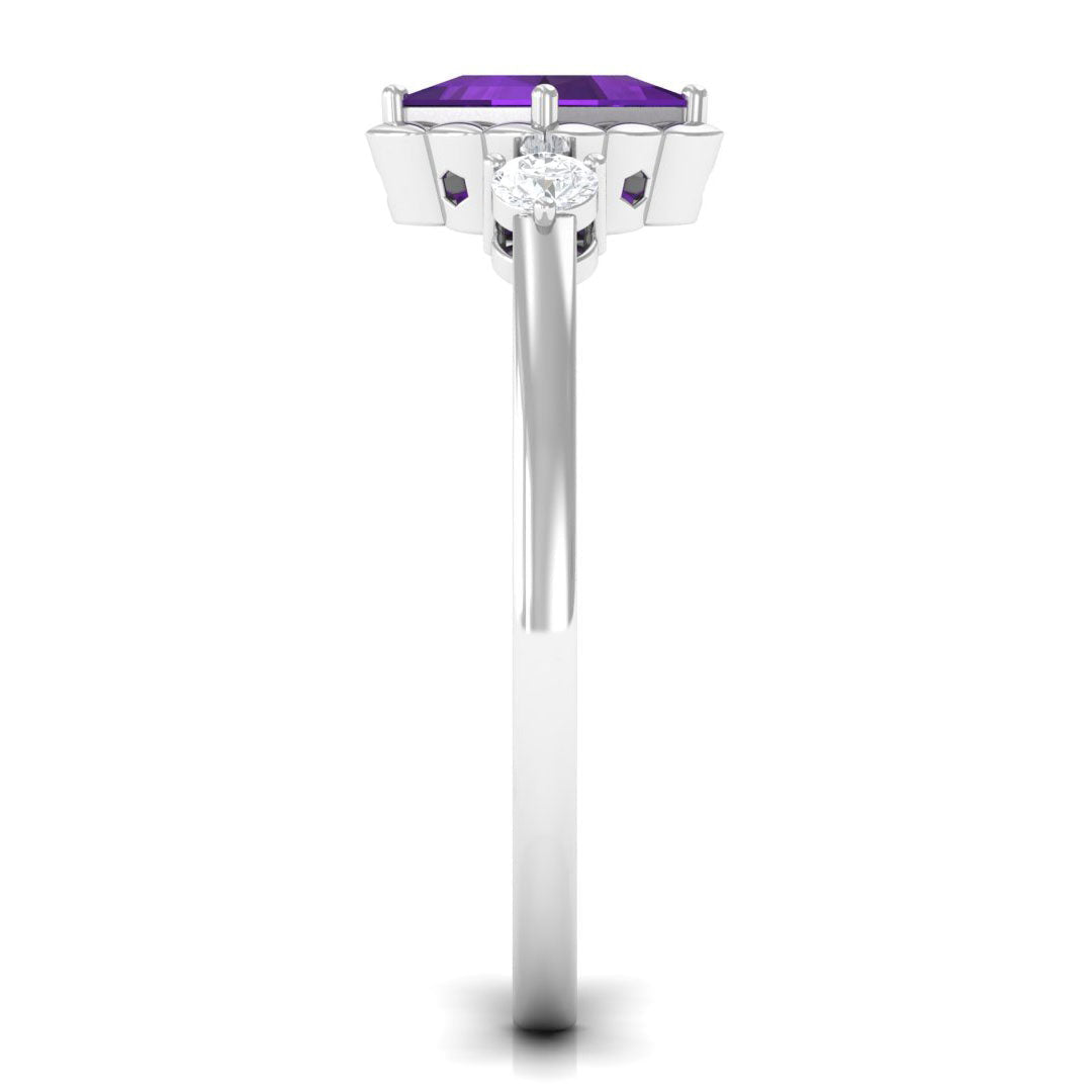 Designer 1.2 Carat Princess Cut Amethyst Engagement Ring with Diamond
