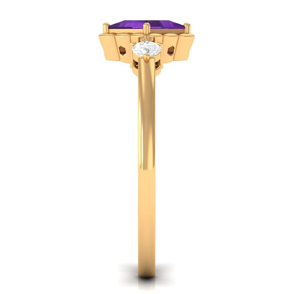 Designer 1.2 Carat Princess Cut Amethyst Engagement Ring with Diamond
