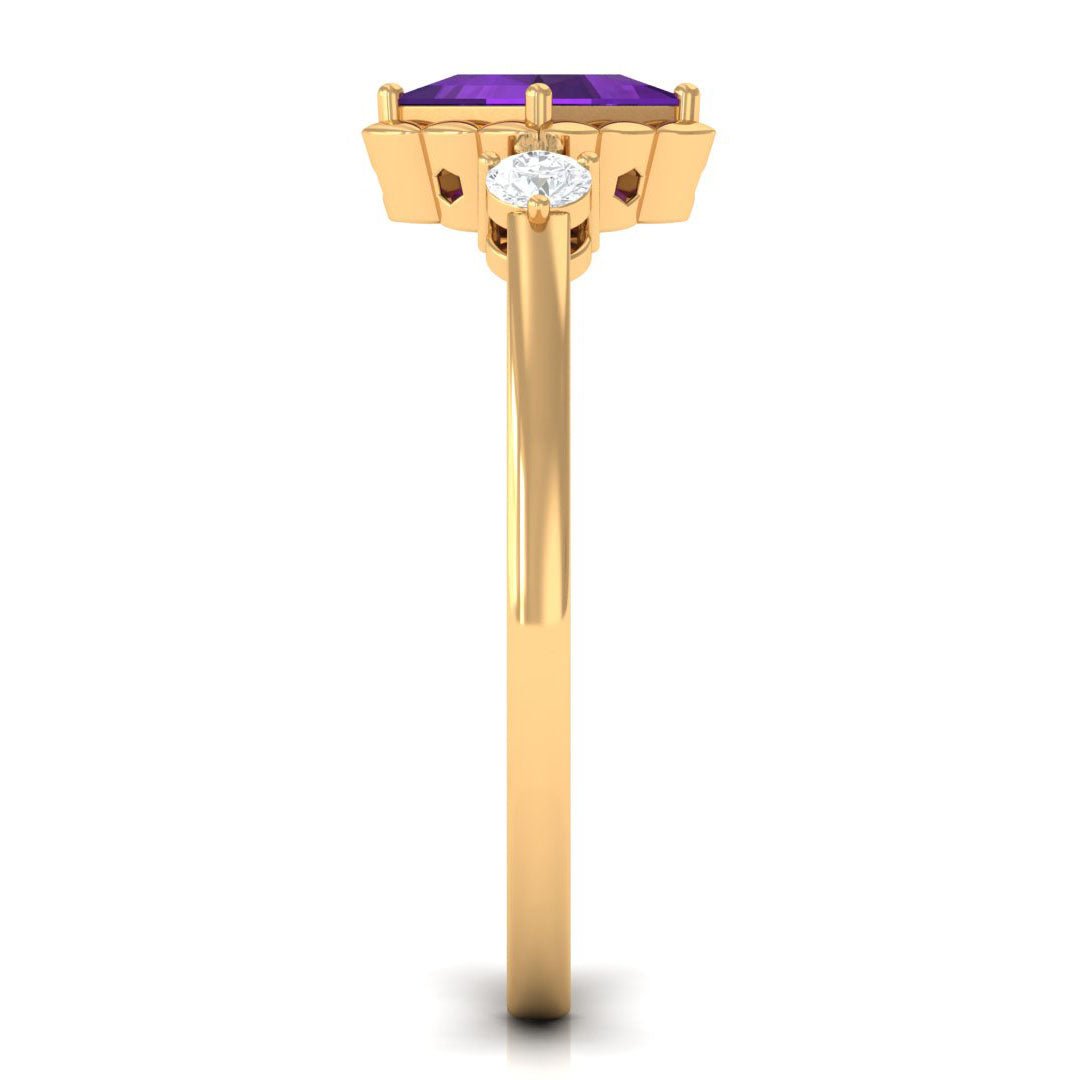 Designer 1.2 Carat Princess Cut Amethyst Engagement Ring with Diamond