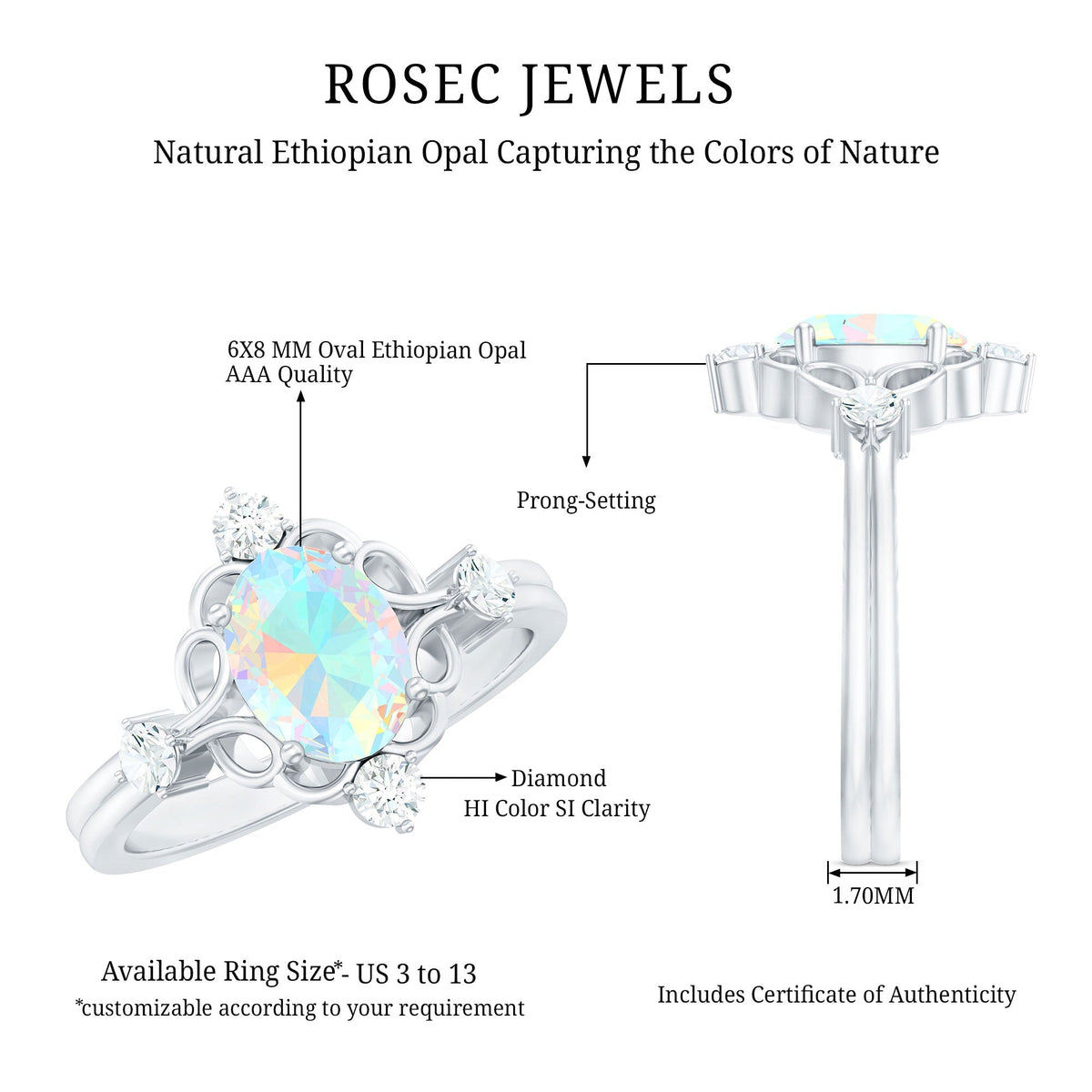 Designer Ethiopian Opal and Diamond  Engagement Ring