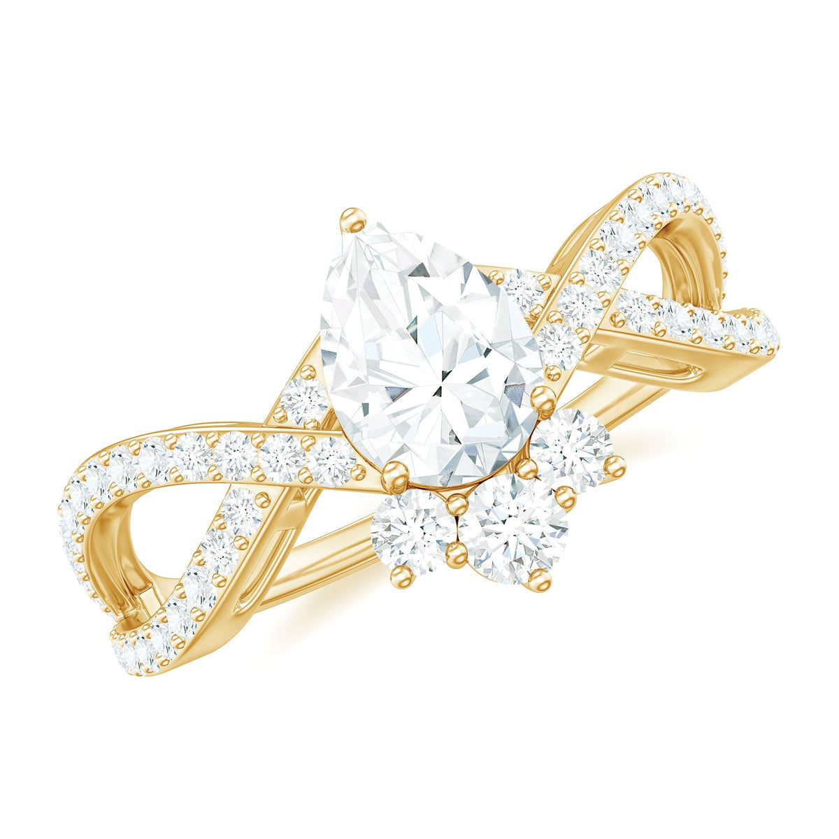 Designer Pear Shaped Moissanite Crossover Engagement Ring