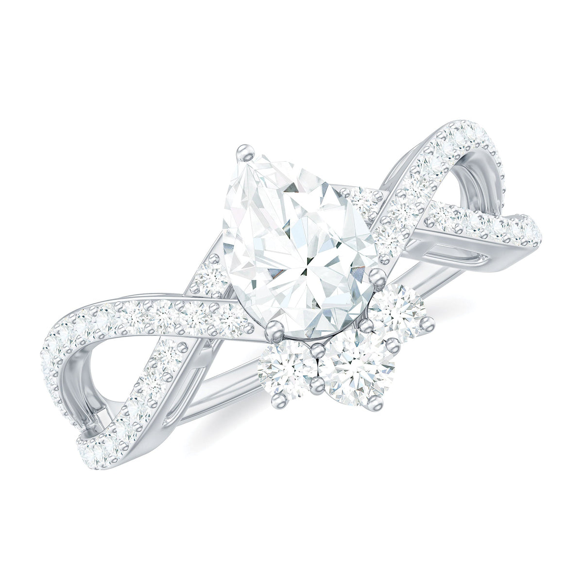Designer Pear Shaped Moissanite Crossover Engagement Ring