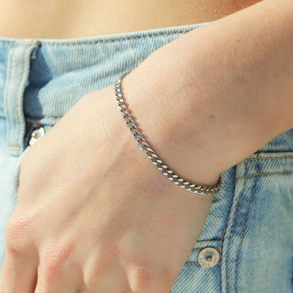 Diamond Cut Curb Chain Stainless Steel Bracelet – Hypoallergenic Flat Link Design - Bracelets | Sunflower Soul Boutique