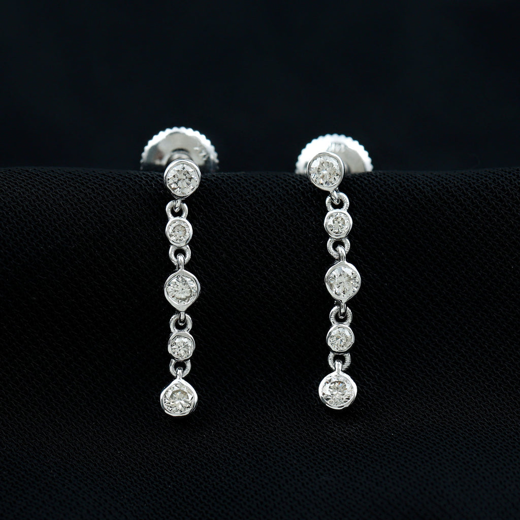 Diamond Dangle Earrings – Lab Grown Diamonds Round Cut in Bezel Setting