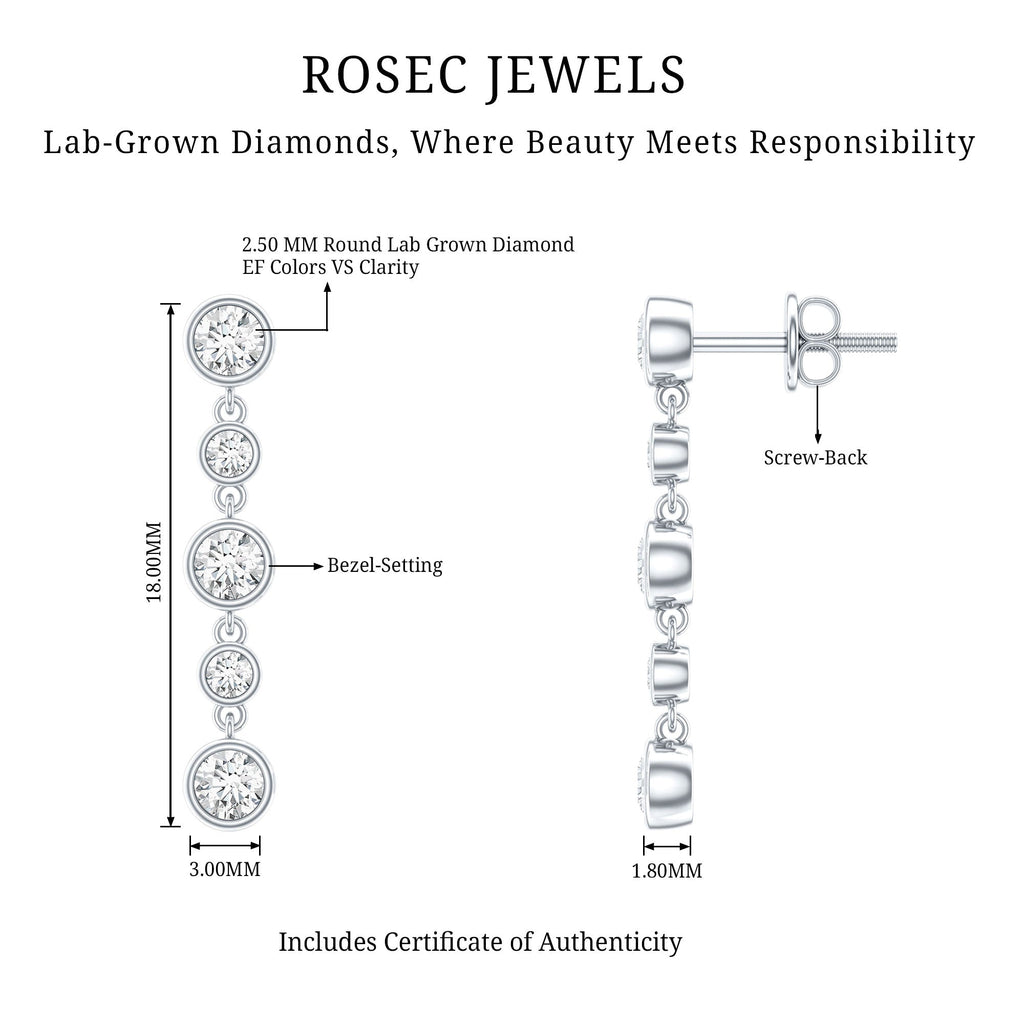 Diamond Dangle Earrings – Lab Grown Diamonds Round Cut in Bezel Setting