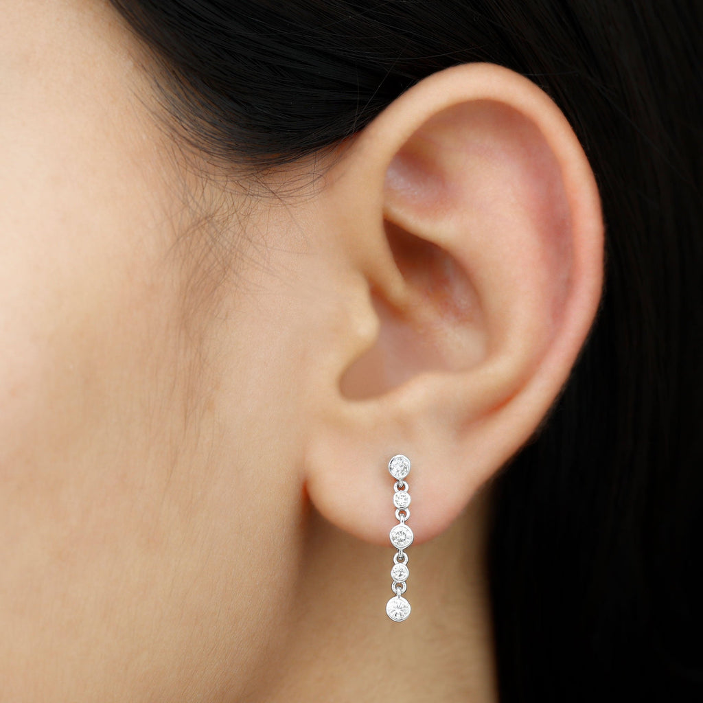 Diamond Dangle Earrings – Lab Grown Diamonds Round Cut in Bezel Setting