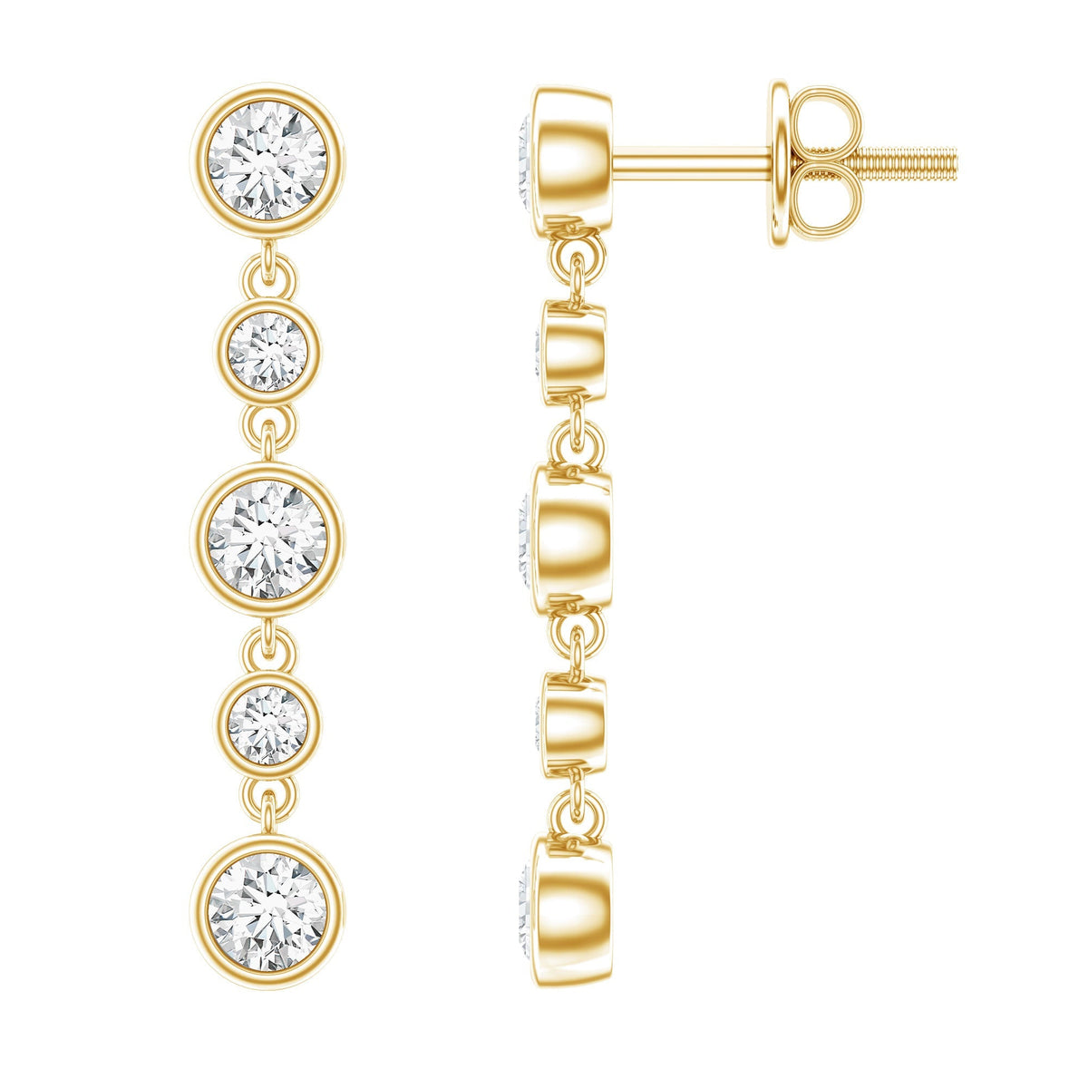 Diamond Dangle Earrings – Lab Grown Diamonds Round Cut in Bezel Setting