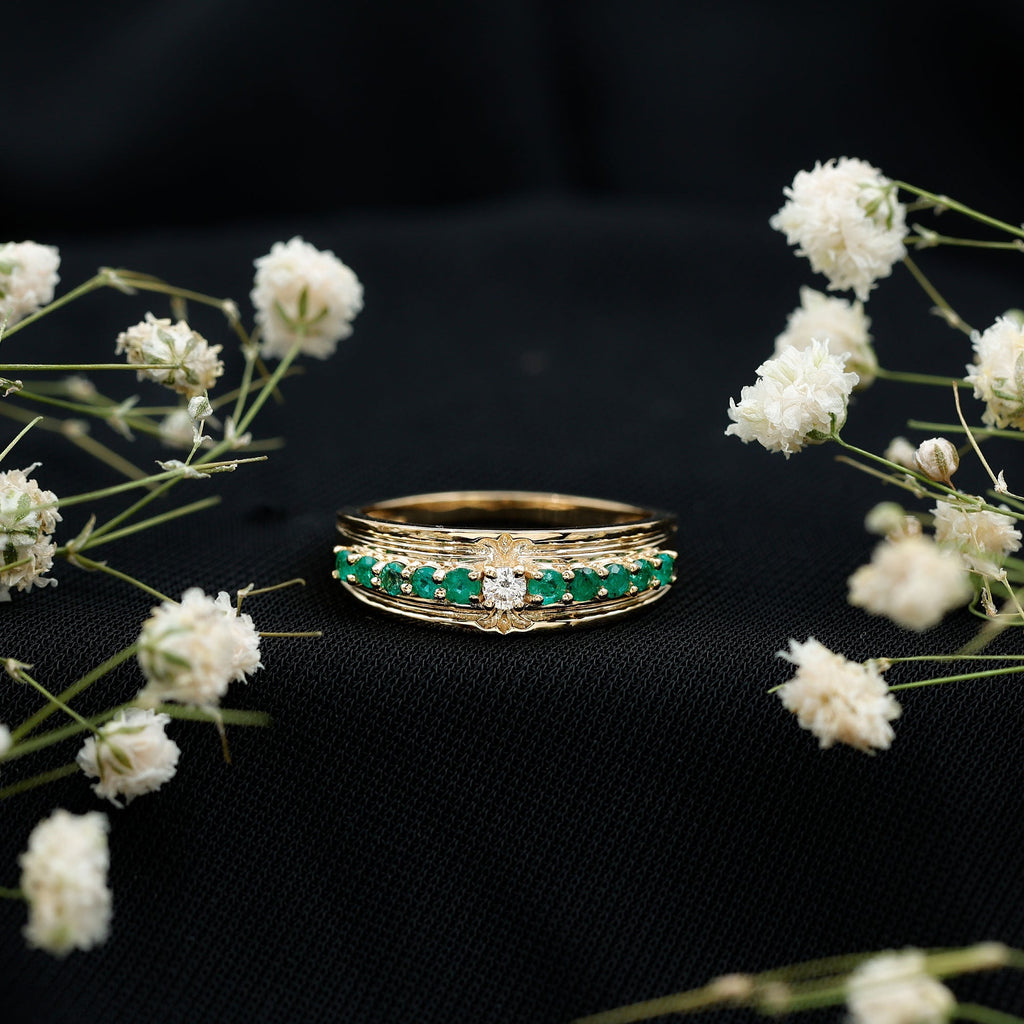 Diamond Emerald Anniversary Ring – Classic Vintage Anniversary Ring with AAA Emeralds