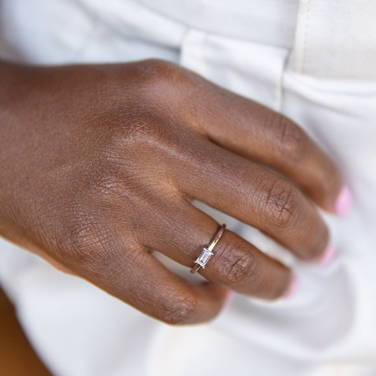 Diamond Emerald-cut Stackable Ring in Silver - Happy Holiday Sparkle