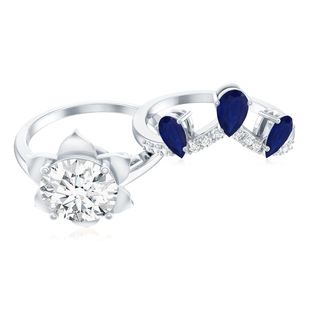 Diamond Engagement Ring, Lab Grown 2 Carat Blue Sapphire Ring