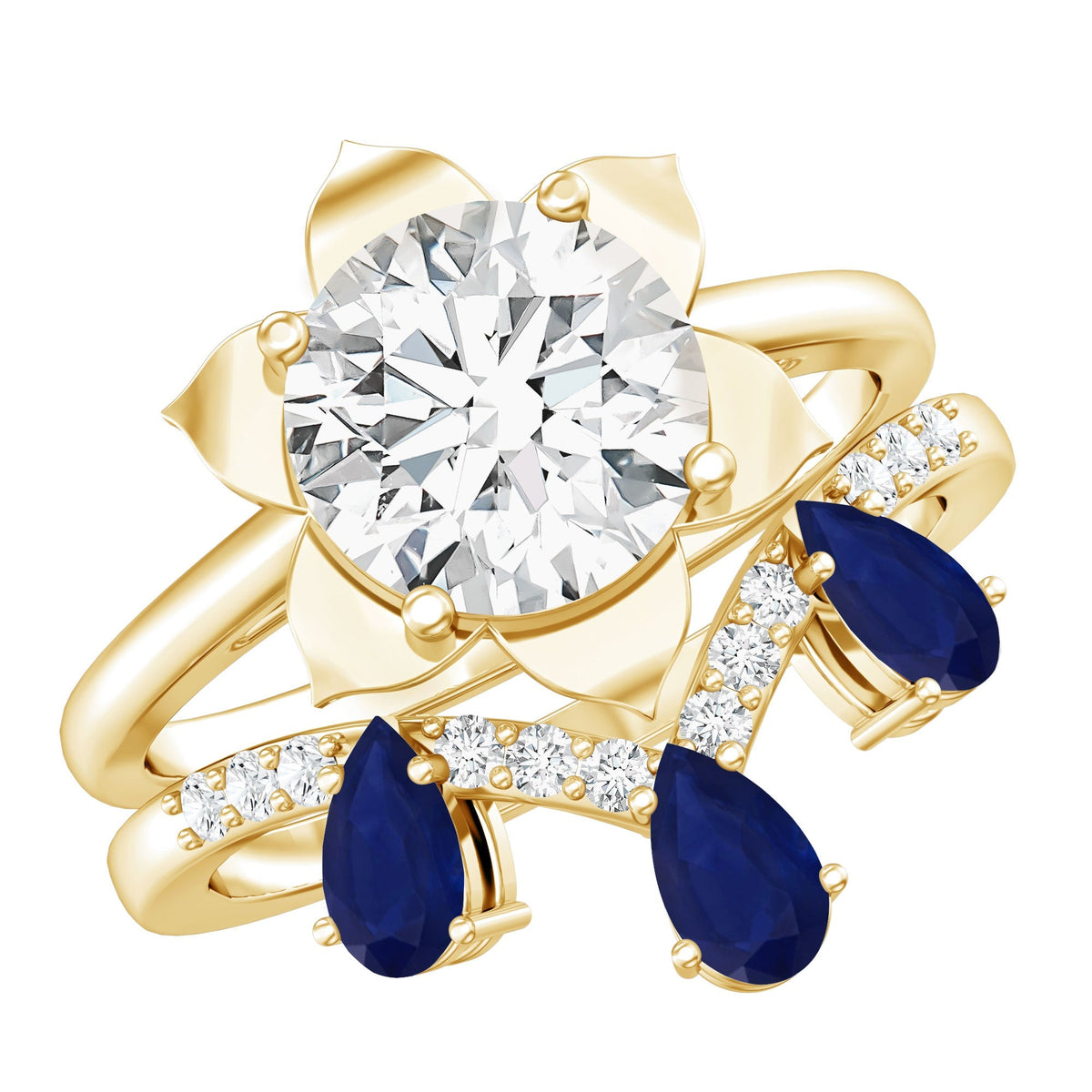 Diamond Engagement Ring, Lab Grown 2 Carat Blue Sapphire Ring