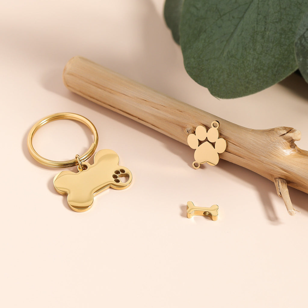 Paw Print Charm – 18K Gold Stainless Steel Engraved Pet Owner Gift