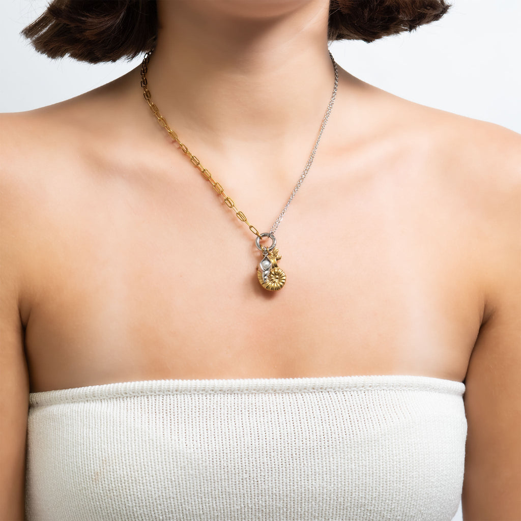 Double Chain Charm Necklace – Mixed Metal Adjustable Layered Jewelry - Charm holder | Sunflower Soul Boutique