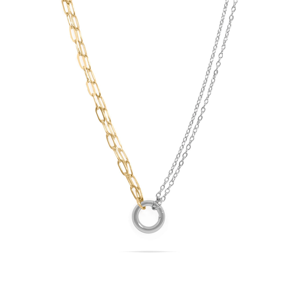 Double Chain Charm Necklace – Mixed Metal Adjustable Layered Jewelry - Charm holder | Sunflower Soul Boutique