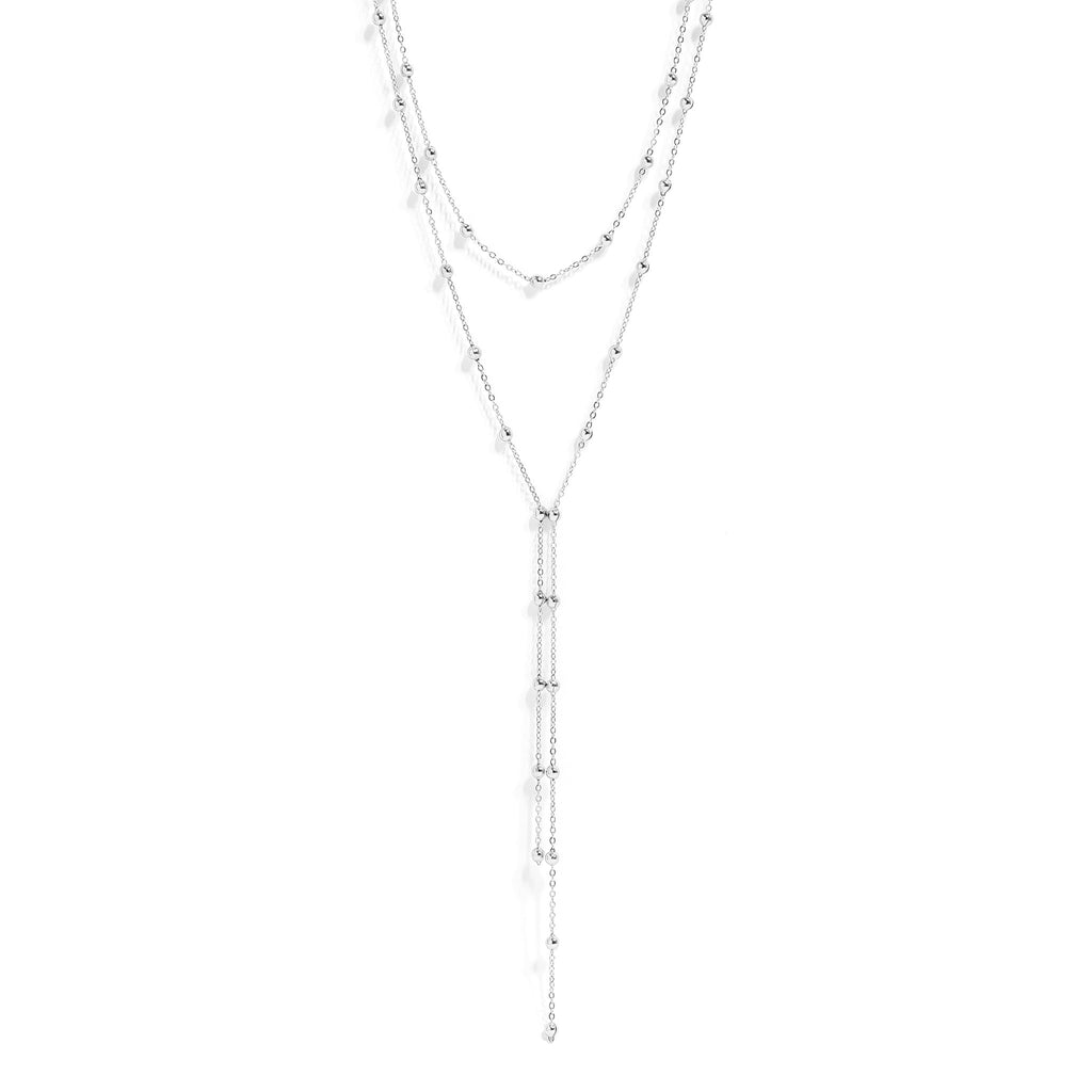 Double satellite lariat necklace stainless steel